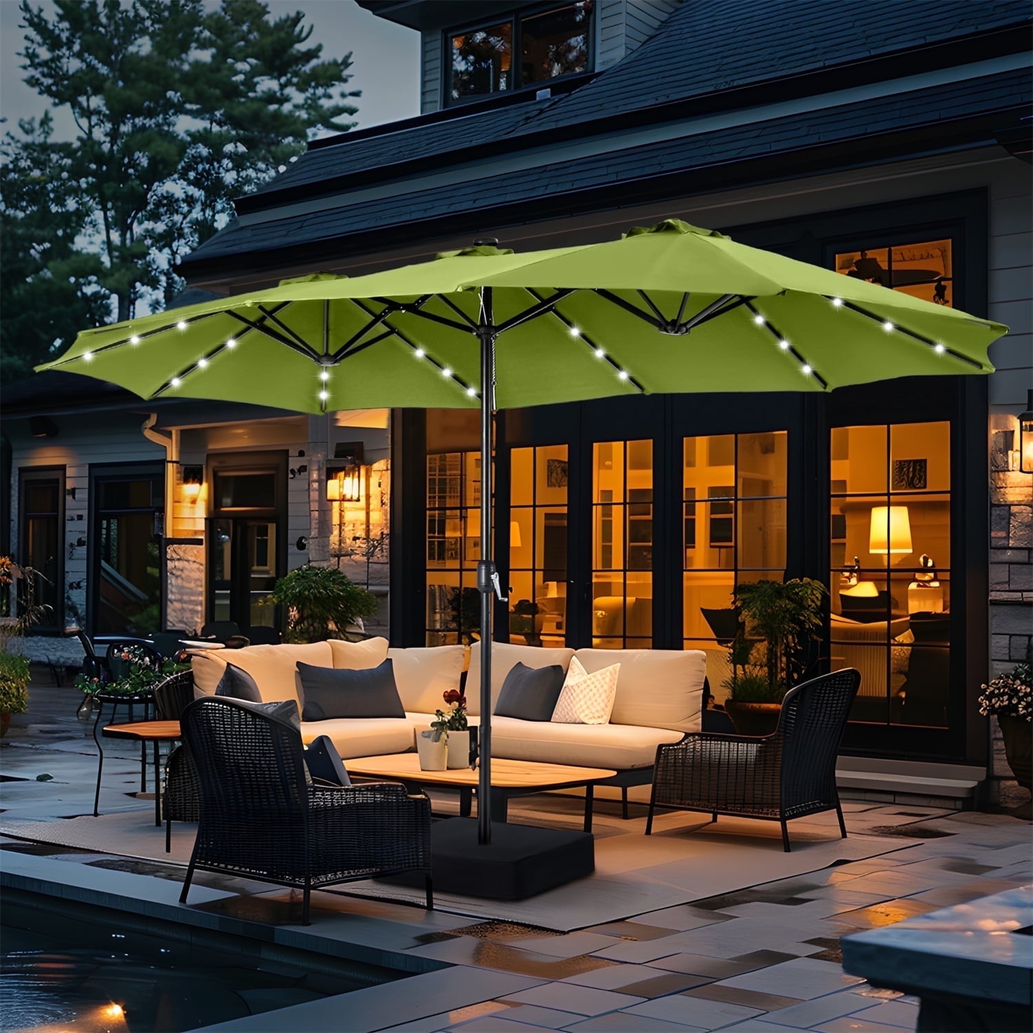 Summit Living 15 Ft Double-Sided Patio Umbrella, Lime Green, with Base ...