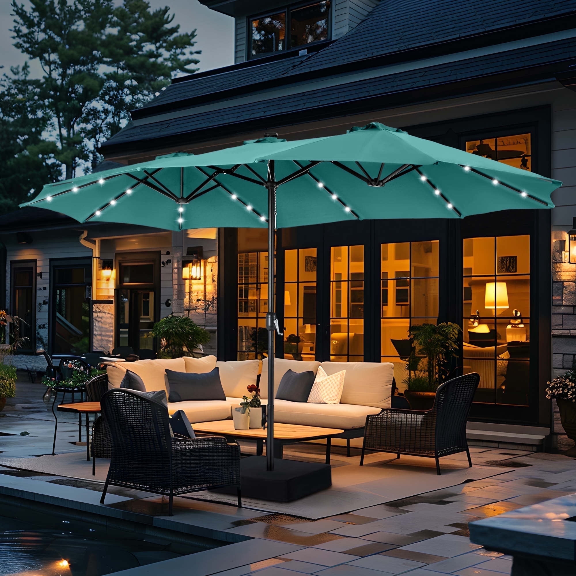 Summit Living 15FT Rectangular Patio Umbrella with Lights, Solar