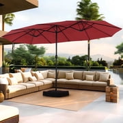 Summit Living 15 ft Large Patio Umbrella with Base (Included) Double-Sided Rectangular Outdoor Deck Umbrella for Outside - Burgundy