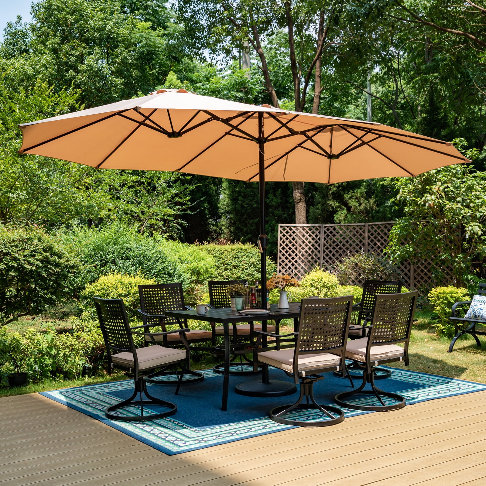 Summit Living 15ft Double-Sided Patio Umbrella with Base Large
