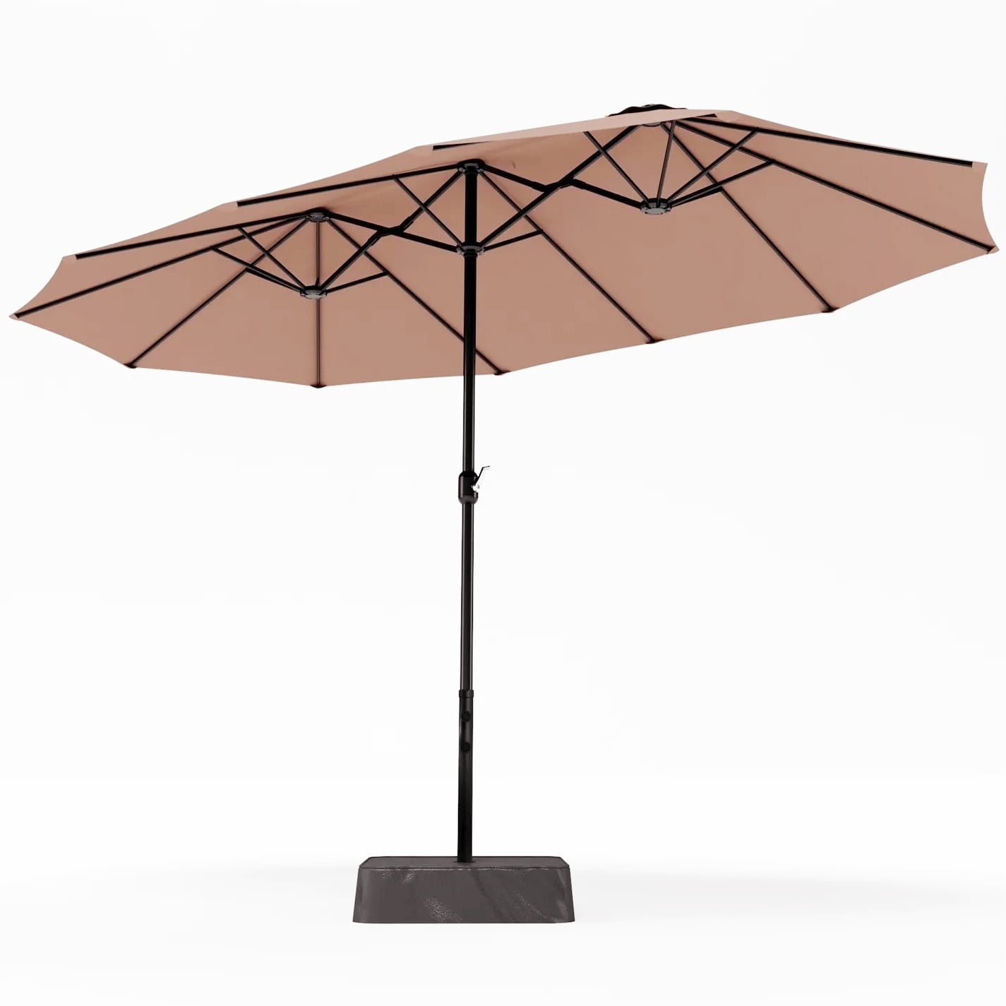 Summit Living 15 ft Large Patio Umbrella with Base (Included) Double-Sided Rectangular Outdoor Deck Umbrella for Outside - Beige