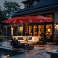 thumbnail image 1 of Summit Living 15ft Double-Sided Solar Patio Umbrella with Base (Included) Large Outdoor Umbrella with Solar Lights - Burgundy, 1 of 9