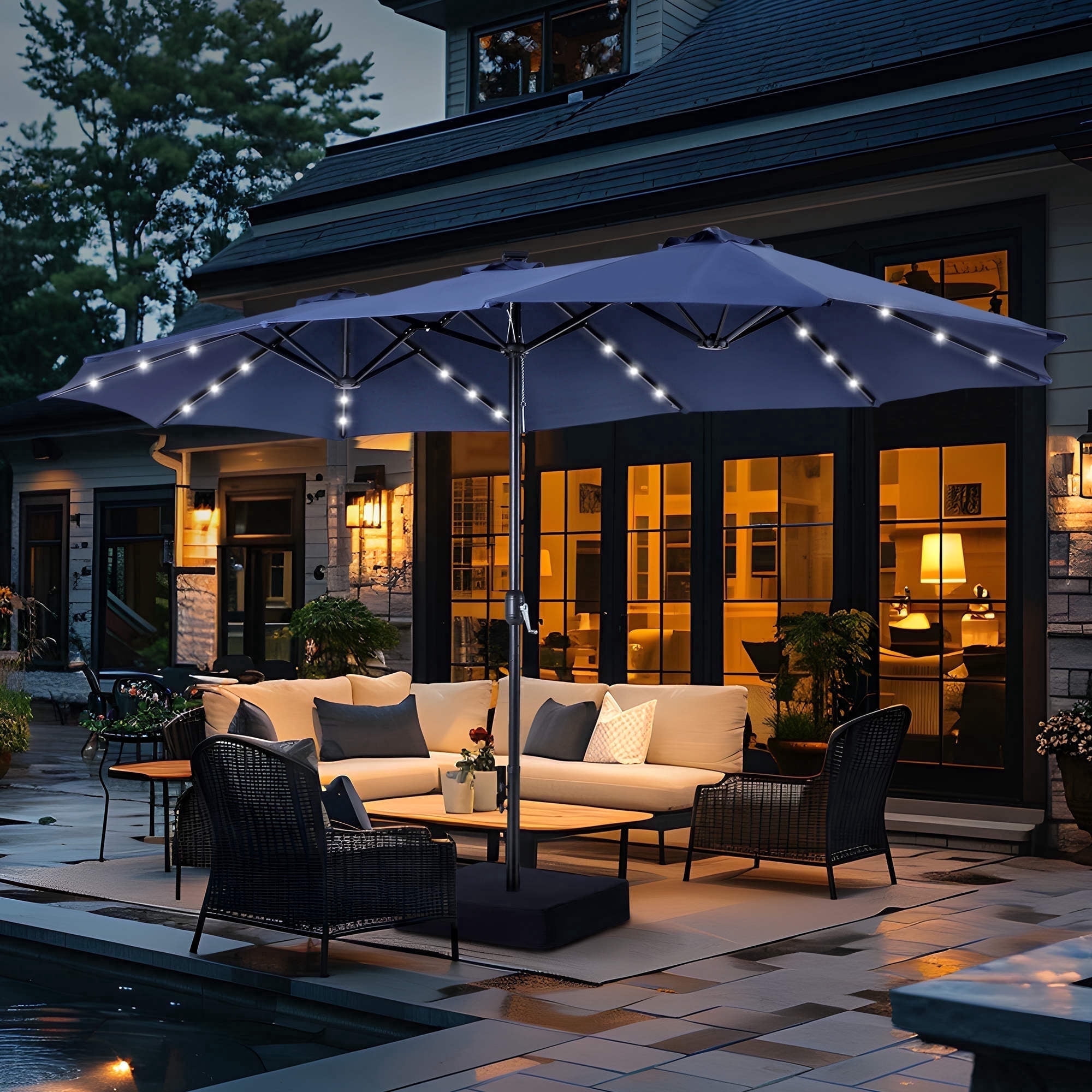 black wood patio umbrella Basil Bangs Jardin Patio Umbrella 2.1m Black Frame