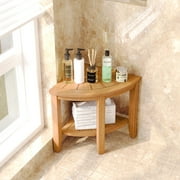 Summit Living 17.1"H 100% Natural Teak Wood Shower Stool, Bathroom Waterproof Shower Bench for Foot Rest