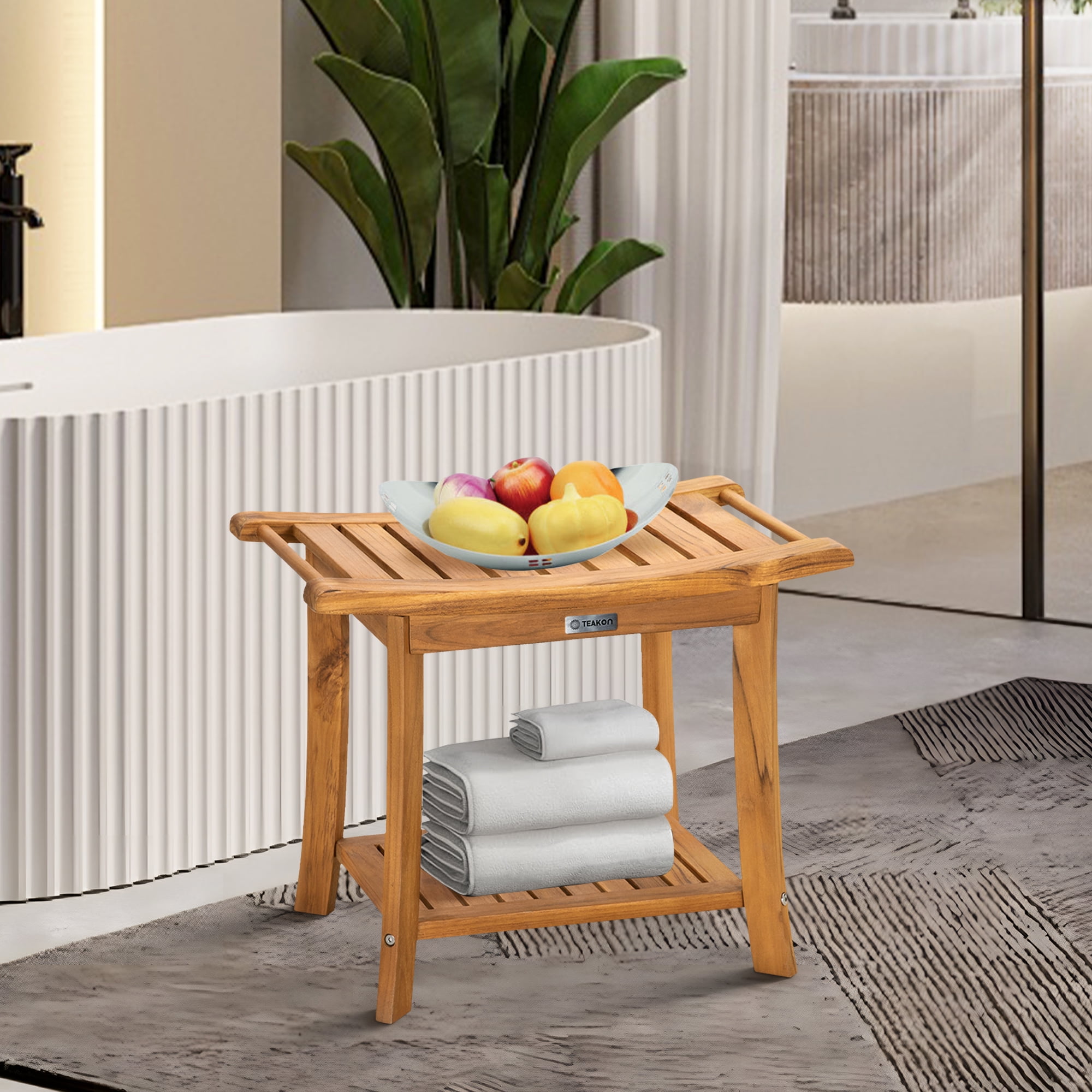 OasisSpace Bamboo Shower Bench, 24" Waterproof Shower Chair with