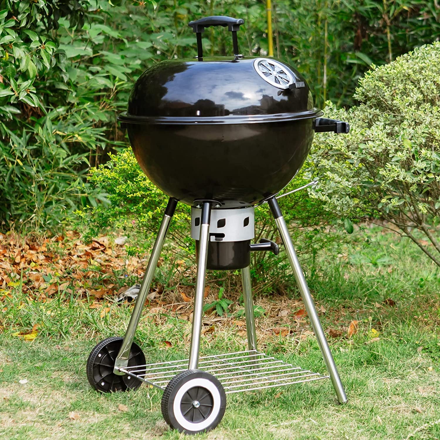 Bentism 21 inch Kettle Charcoal Grill BBQ Portable Grill with Cart Outdoor Cooking, Size: 21x21 inch / 54x54 cm