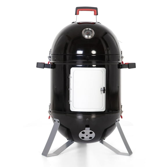 Summit Living 18-inch Vertical Charcoal Smoker Grill with Porcelain-Enameled Smoking Chamber, Black