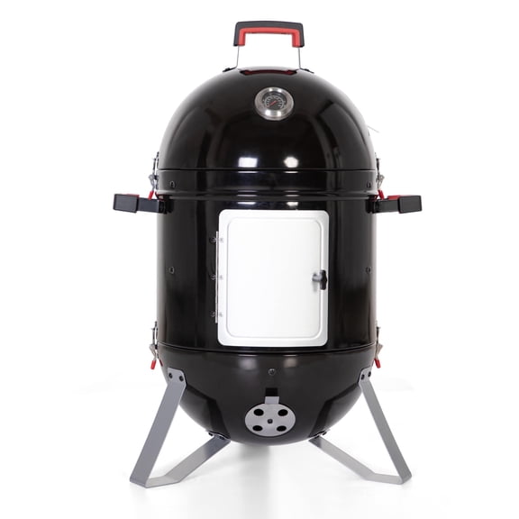 PHI VILLA 18-inch Vertical Charcoal Smoker Grill with Porcelain-Enameled Smoking Chamber, Black