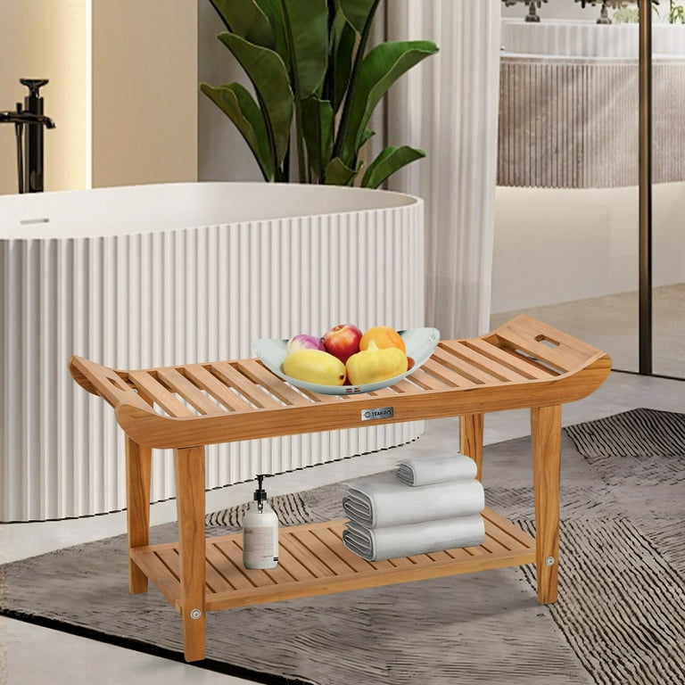 Summit Living Teak Wood Shower Bench Indoor Bathroom Seat