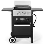 PHI VILLA 2-Burner Propane Grill and Griddle Cooking Station with Side Shelves Black
