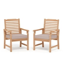 Summit Living 2-Piece Acacia Wood Patio Dining Chairs with Cushions, Outdoor Oil Finished Natural Teak Wooden Armchairs, Orange & Beige