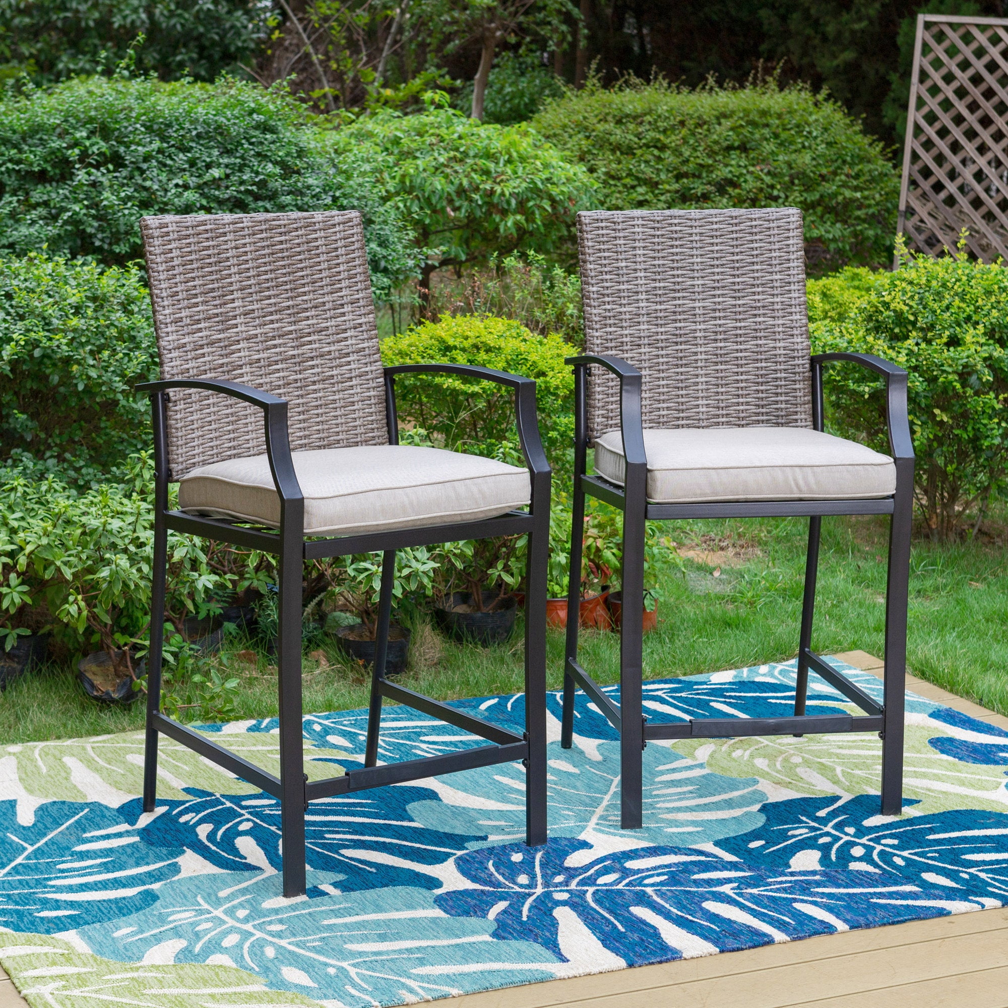 Summit Living 2Piece Outdoor Counter Height Wicker Chairs with