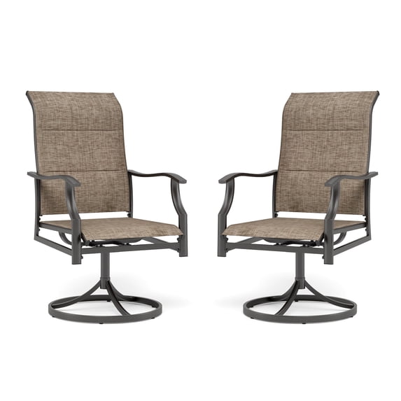 Summit Living 2-Piece Outdoor Metal Steel Dining Swivel Chairs, Textilene Patio High-Back Padded Rocking Chairs, Grayish-brown