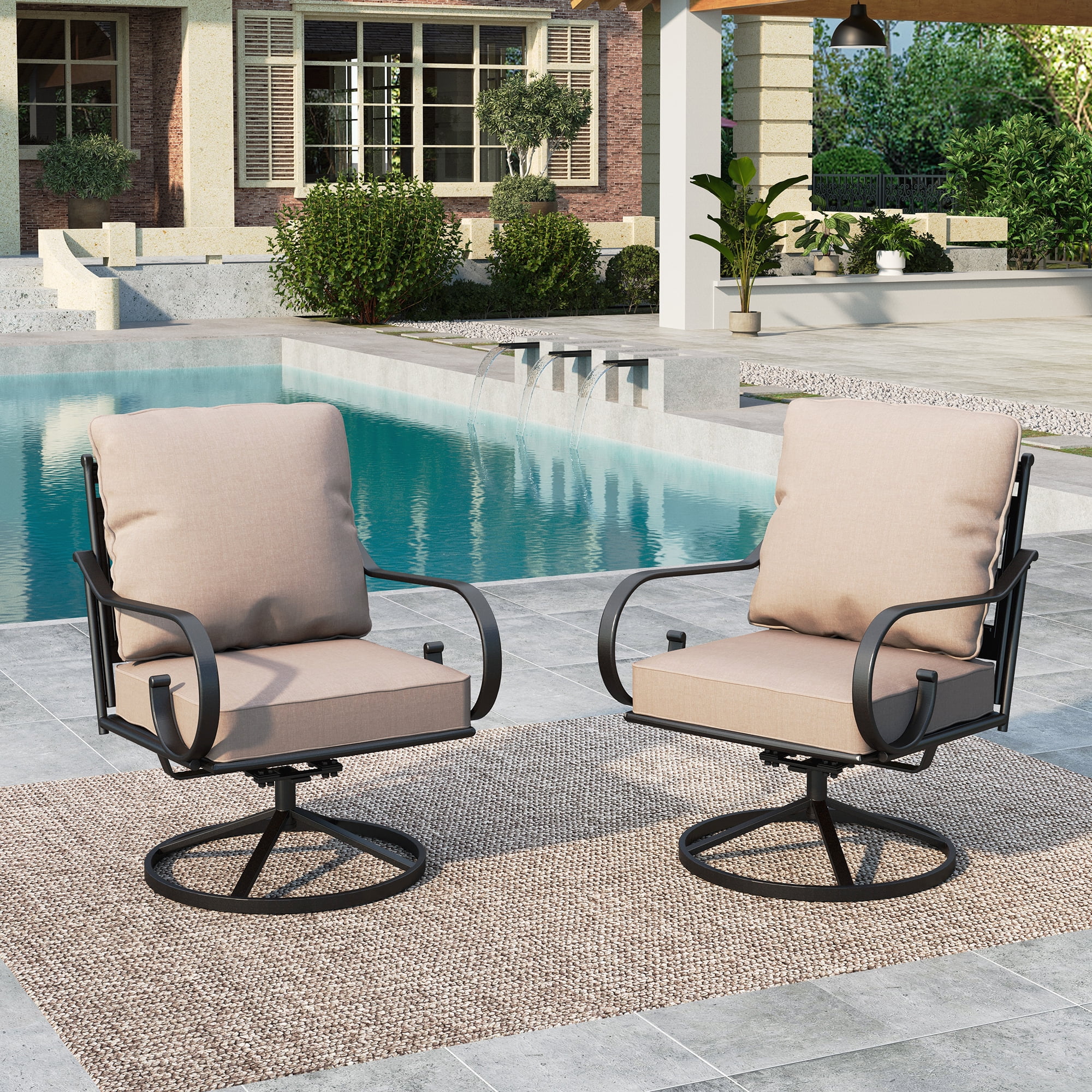 Summit Living 2-Piece Outdoor Lounge Chairs with Seat & Back Cushions, Extra Wide, Black & Beige Summit Living 2-Piece Outdoor Lounge Chairs with Seat & Back Cushions, Extra Wide, Black & Beige