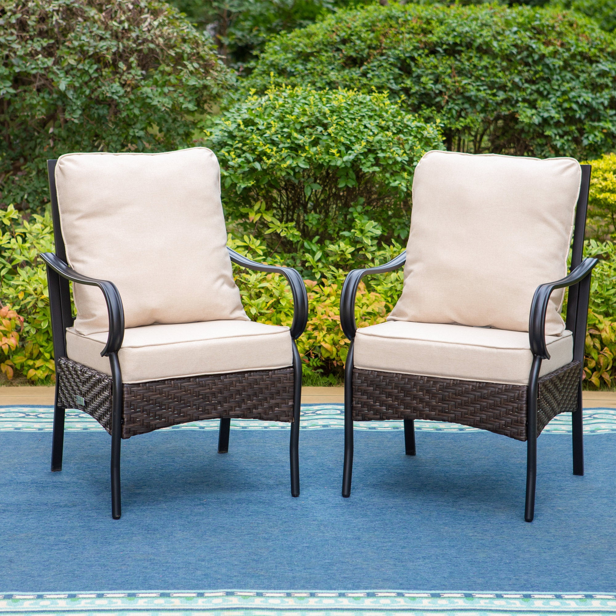 Summit Living Set of 2 Outdoor Wicker Dining Chairs with Seat & Back ...