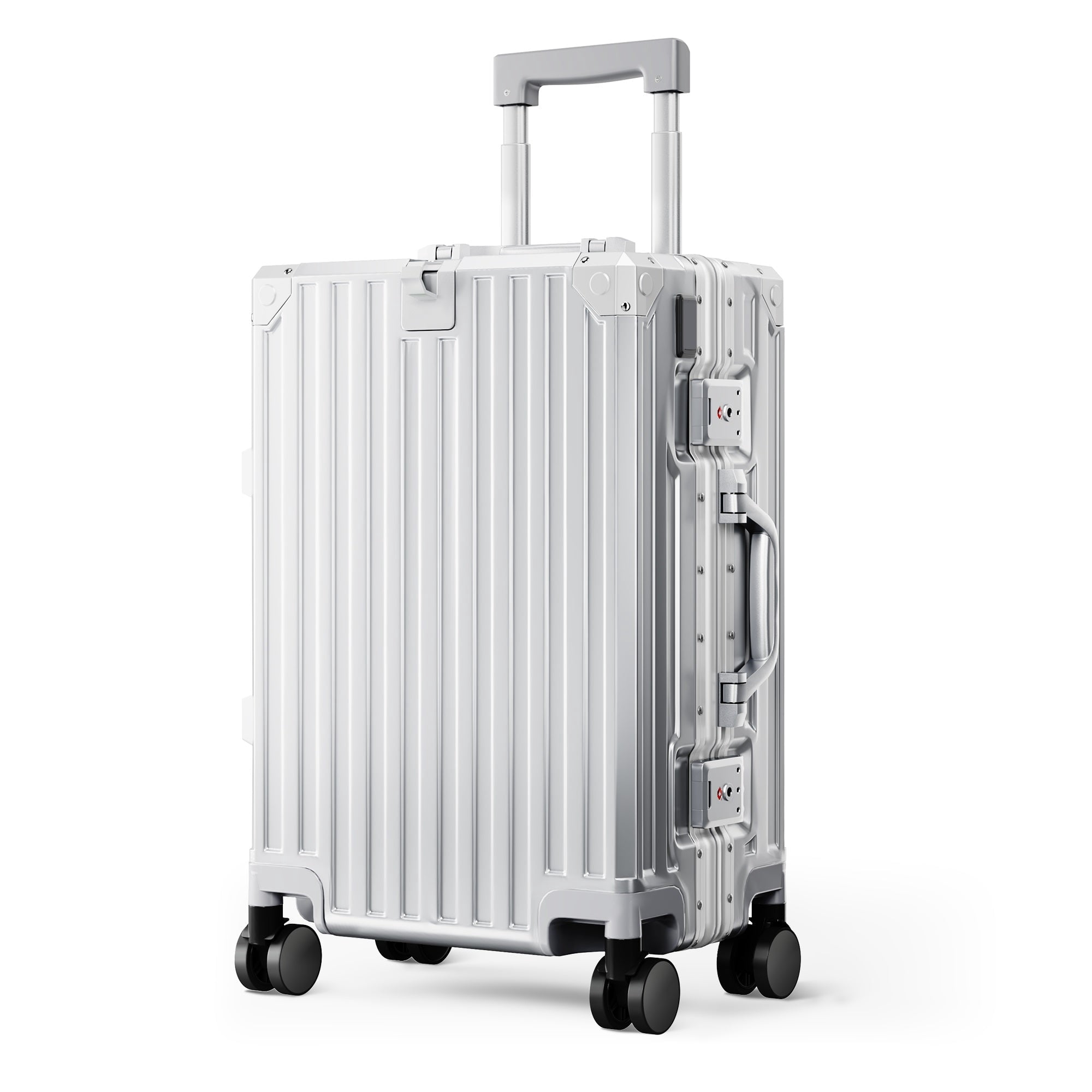 MF Studio 20 inch Carry on Luggage, Lightweight PC Hardshell Zipperless Suitcase with Aluminum Frame, TSA locks, Spinner Wheels, USB Charging Port, Cup Holder, Silver Gray