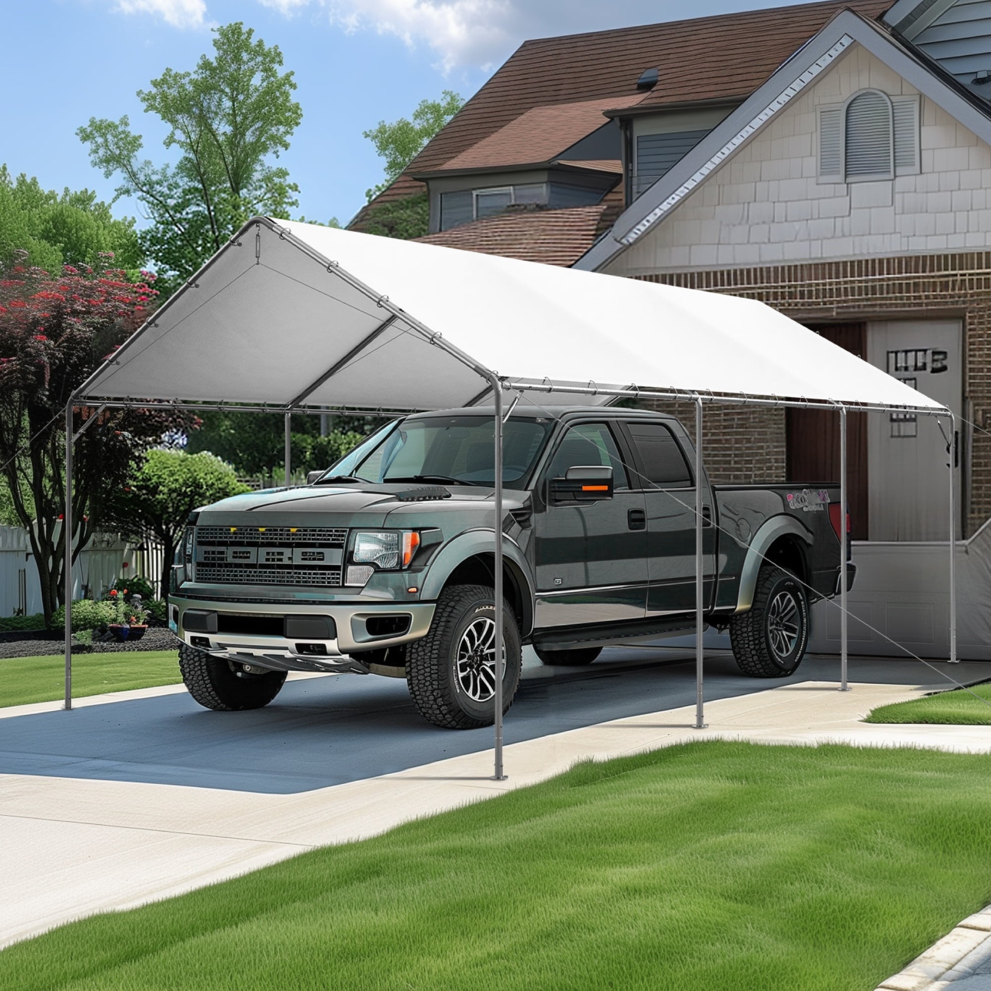 Summit Living 20x12 ft Carport, Heavy-Duty Steel Frame, Waterproof