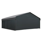Summit Living 20 x 20 ft Outdoor Metal Carport with Sidewalls & Galvanized Steel Roof, Heavy-Duty Steel Garage Car Storage Shelter, Gray