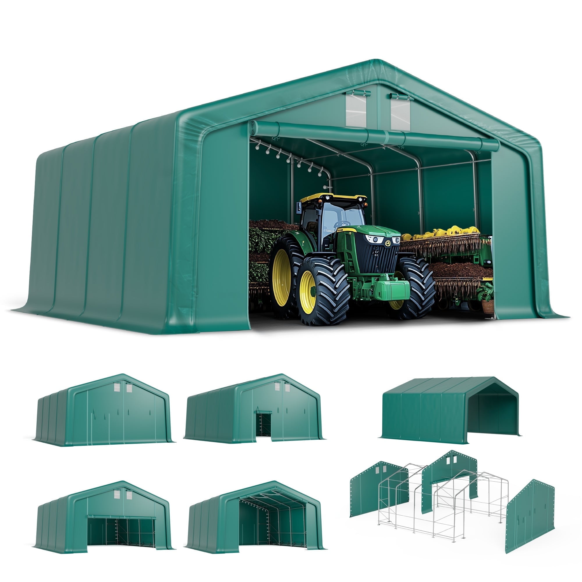 20' x 20' Green Metal Frame Portable Garage with Windows