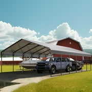 Summit Living 20 x 30 ft Outdoor Metal Carport with Galvanized Steel Roof, Heavy-Duty Steel Garage Car Storage Shelter, Gray