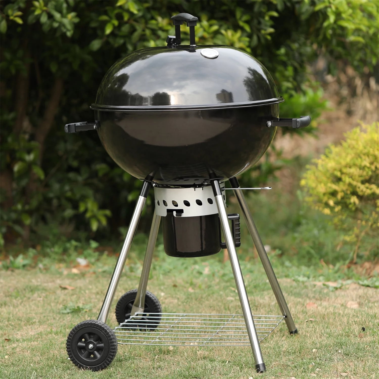 PHI VILLA 22" Portable Kettle Charcoal BBQ Grill, Black