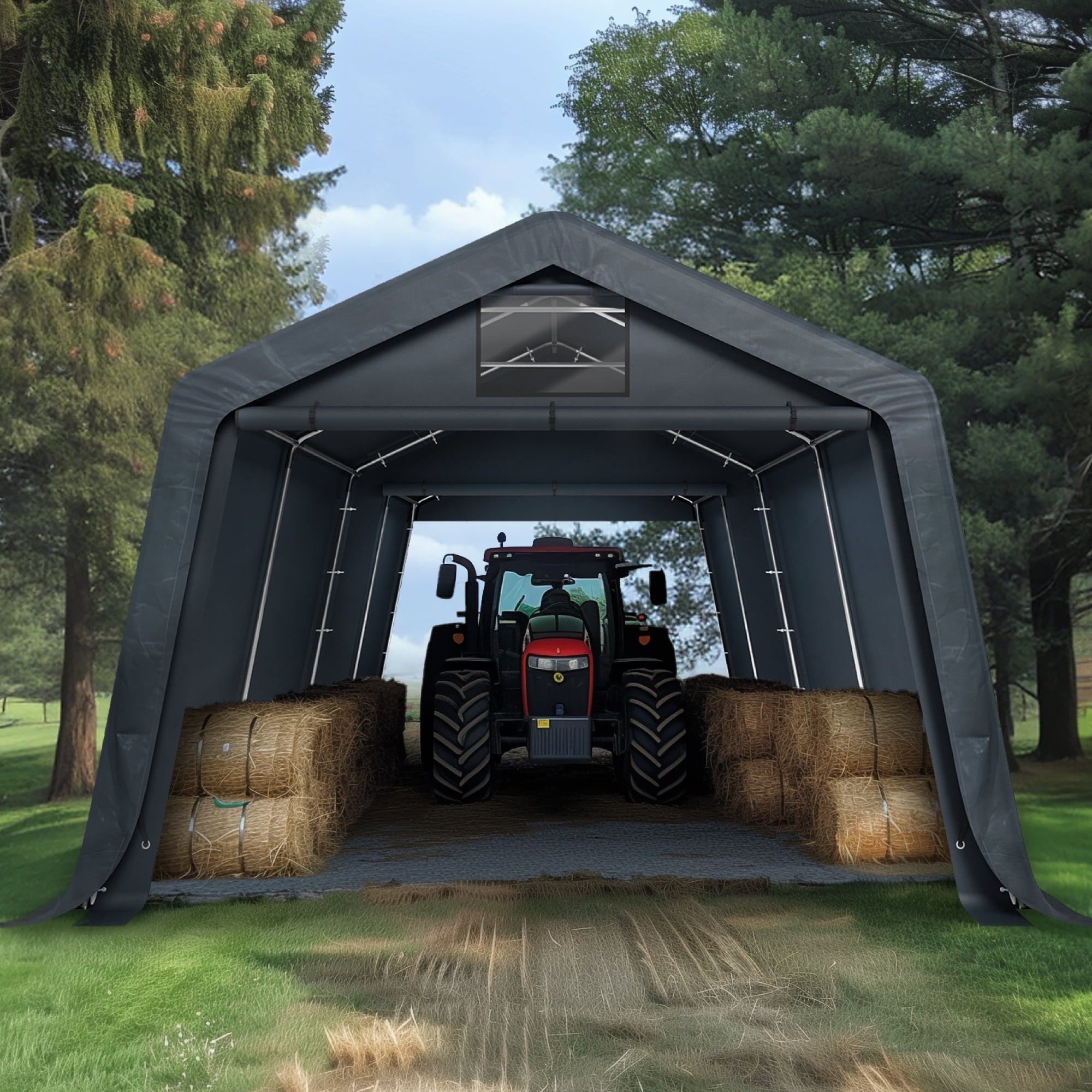 Summit Living 22' x 13' Heavy Duty Carport with Rollup Doors & Ventilated Windows, Outdoor