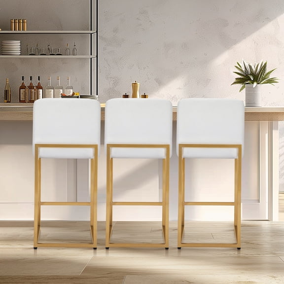 SUMMIT LIVING 24" Counter Height Bar Stool Set of 3, Woven-Style Faux Leather Upholstered Bar Stool with Back, Off-White