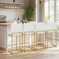 MF Studio 24" Counter Height Bar Stool Set of 4, Woven-Style Faux Leather Upholstered Bar Stool with Back, Off-White