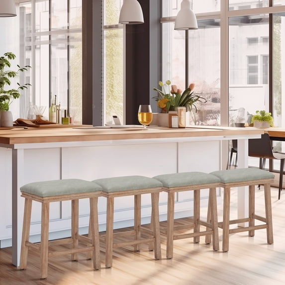 SUMMIT LIVING 24" Wood Backless Counter Height Bar Stools with Padded Seat for Kitchen Island, Set of 4, Gray