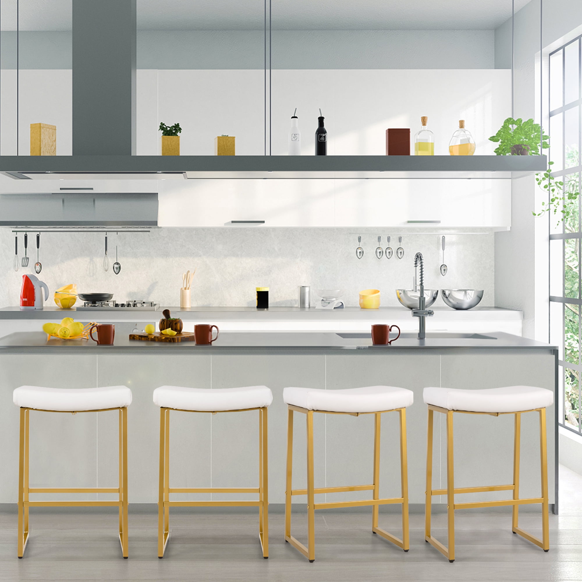 Summit Living 24 inch Bar Stools Saddle Backless Counter High Stools