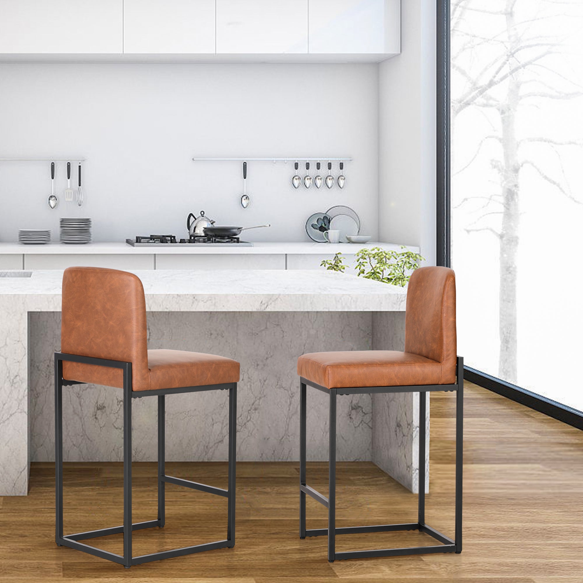 Summit Living 24 inch Bar Stools with Back Set of 2 for Kitchen Dining