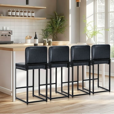 Summit Living 24 inch Bar Stools with Back Set of 4 for Kitchen Dining, Faux Leather Counter Stools, Midnight Blue