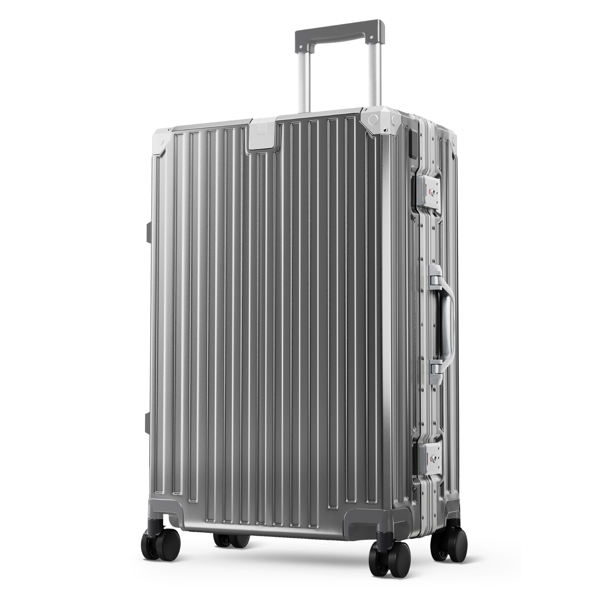 MF Studio 24 inch Checked Luggage, Lightweight PC Hardshell Zipperless Suitcase with Aluminum Frame, TSA locks, Spinner Wheels, USB Charging Port, Cup Holder, Dark Gray