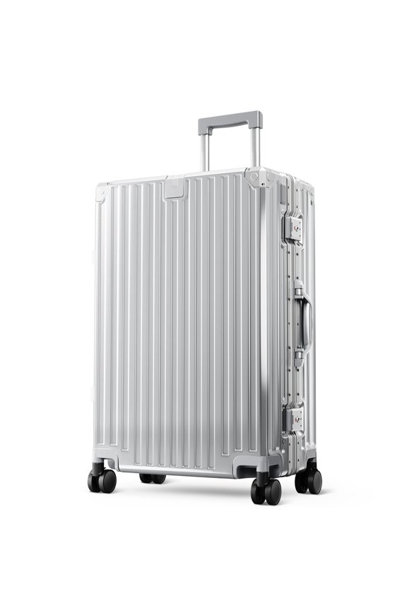 24 inch Checked Luggage, Lightweight PC Hardshell Zipperless Suitcase with Aluminum Frame, TSA locks, Spinner Wheels, USB Charging Port, Cup Holder, Silver Gray
