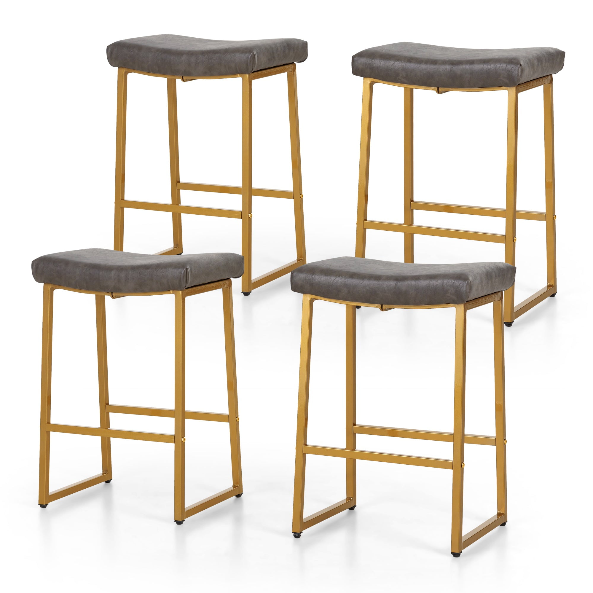 Summit Living 24 inch Saddle Bar Stools Set of 4 for Kitchen, Backless