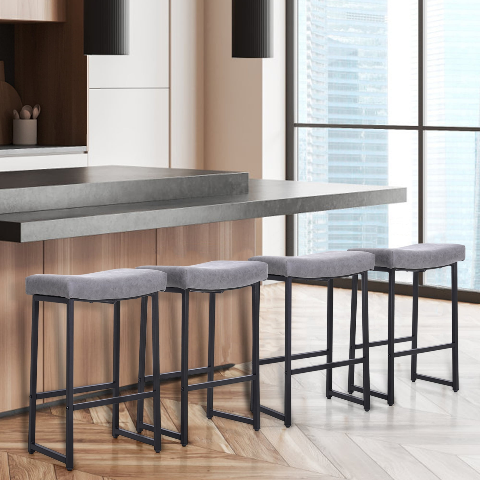 Summit Living 24 inch Saddle Counter Stools Seat Set of 4, Faux Leather