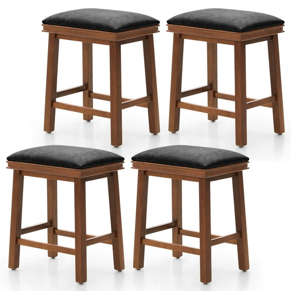 Summit Living 24 inch Wooden Counter Bar Stools Set of 4 for Kitchen Faux Leather Seat Backless Bar Chairs, Black
