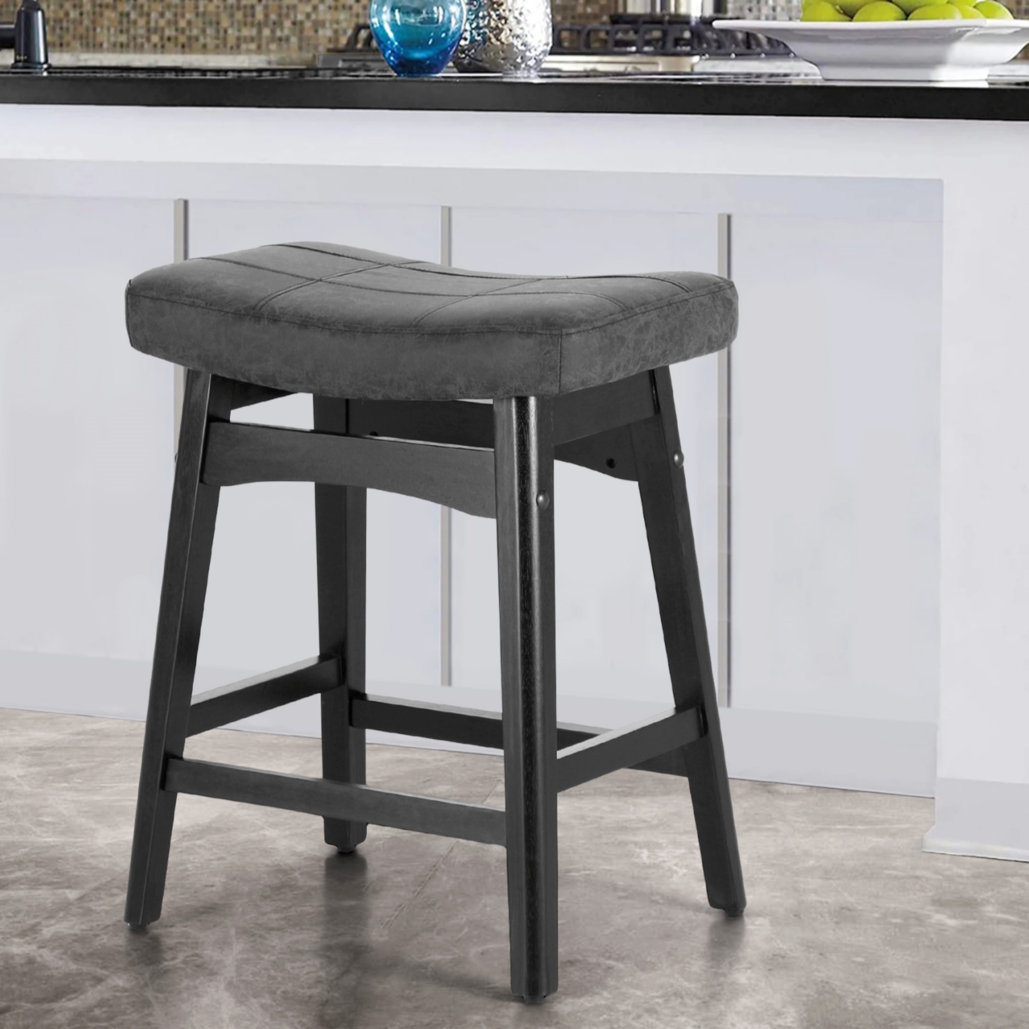 Summit Living 24 inch Wooden Saddle Bar Stool for Kitchen Counter