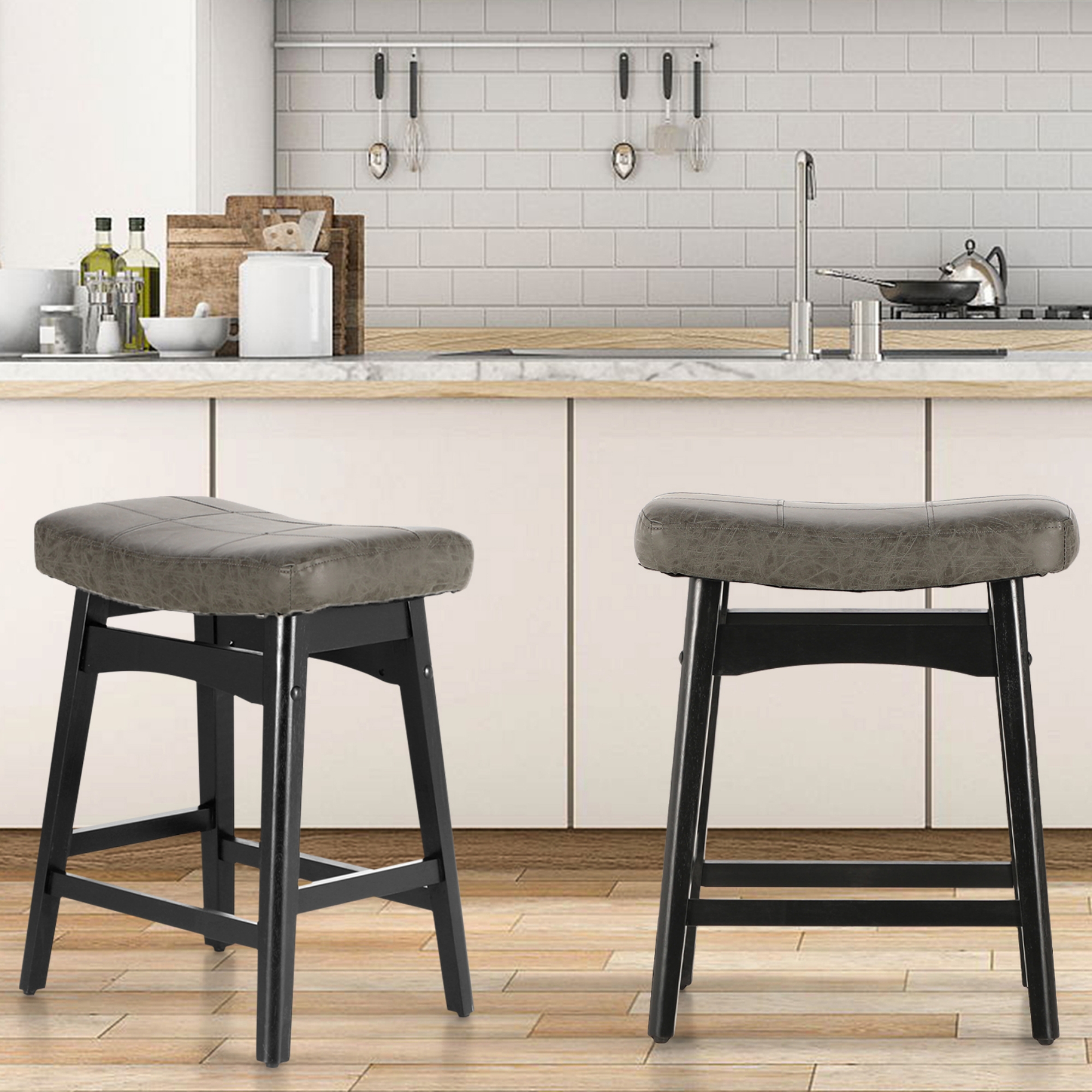 Lopez Ivory Leather Counter Stools 2 Pack
