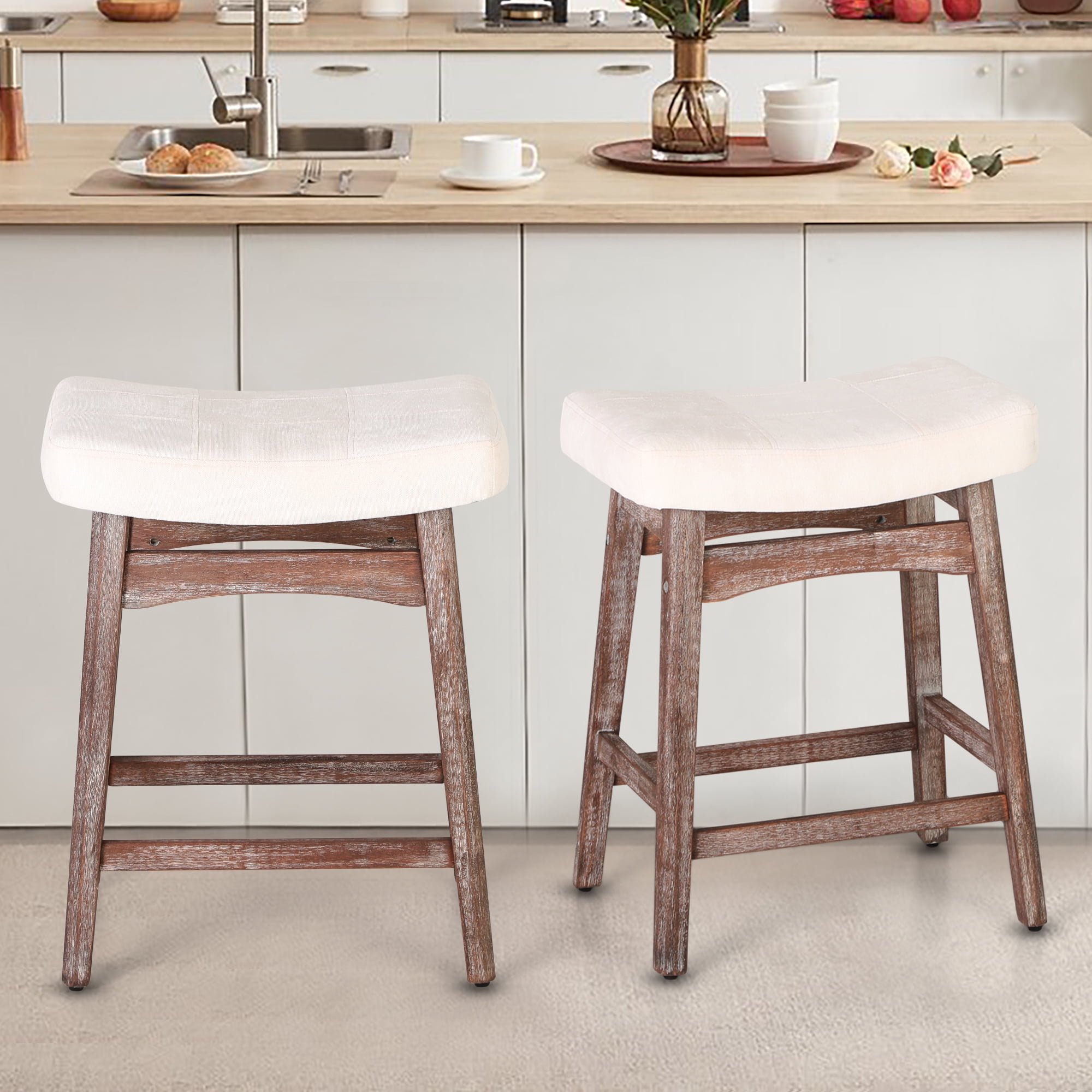 Angel Line Cambridge 24 in. Padded Saddle Counter Stool with Nailhead Trim Gray - Set of 2