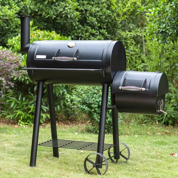 Summit Living 28" Charcoal Grill with Offset Smoker Black