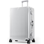 MF Studio 28 inch Checked Luggage, Lightweight PC Hardshell Zipperless Suitcase with Aluminum Frame, TSA locks, Spinner Wheels, USB Charging Port, Cup Holder, Silver Gray
