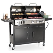 MF Studio Gas and Charcoal Grill Combo Dual Fuel 3-burner 37,000 BTU BBQ Grill with Side Burner