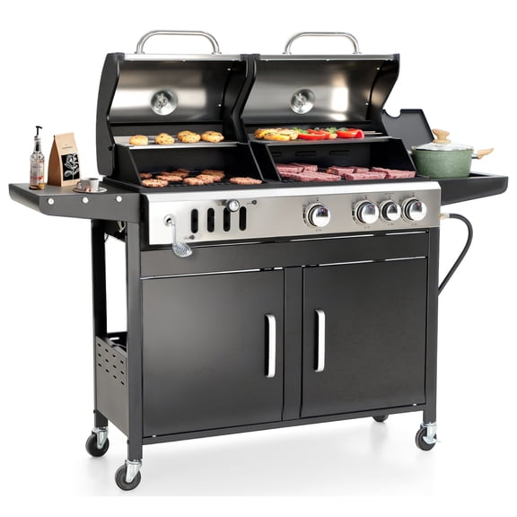 SUMMIT LIVING Summit Living Gas and Charcoal Grill Combo Dual Fuel 3-burner 37,000 BUT BBQ Grill with Side Burner