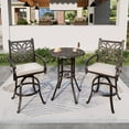 thumbnail image 1 of Summit Living 3-Piece Cast Aluminum Outdoor Swivel Bar Stool Bistro Set, High Top Counter Height Patio Bar Chairs with Seat Cushions & Bar Round Table with Umbrella Hole, Brown & Beige, 1 of 8