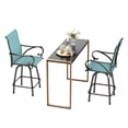 thumbnail image 1 of SUMMIT LIVING 3-Piece High Top Outdoor Patio Swivel Bar Stools with Table Set, Metal Counter Height Bistro Set, Black & Aqua, 1 of 11