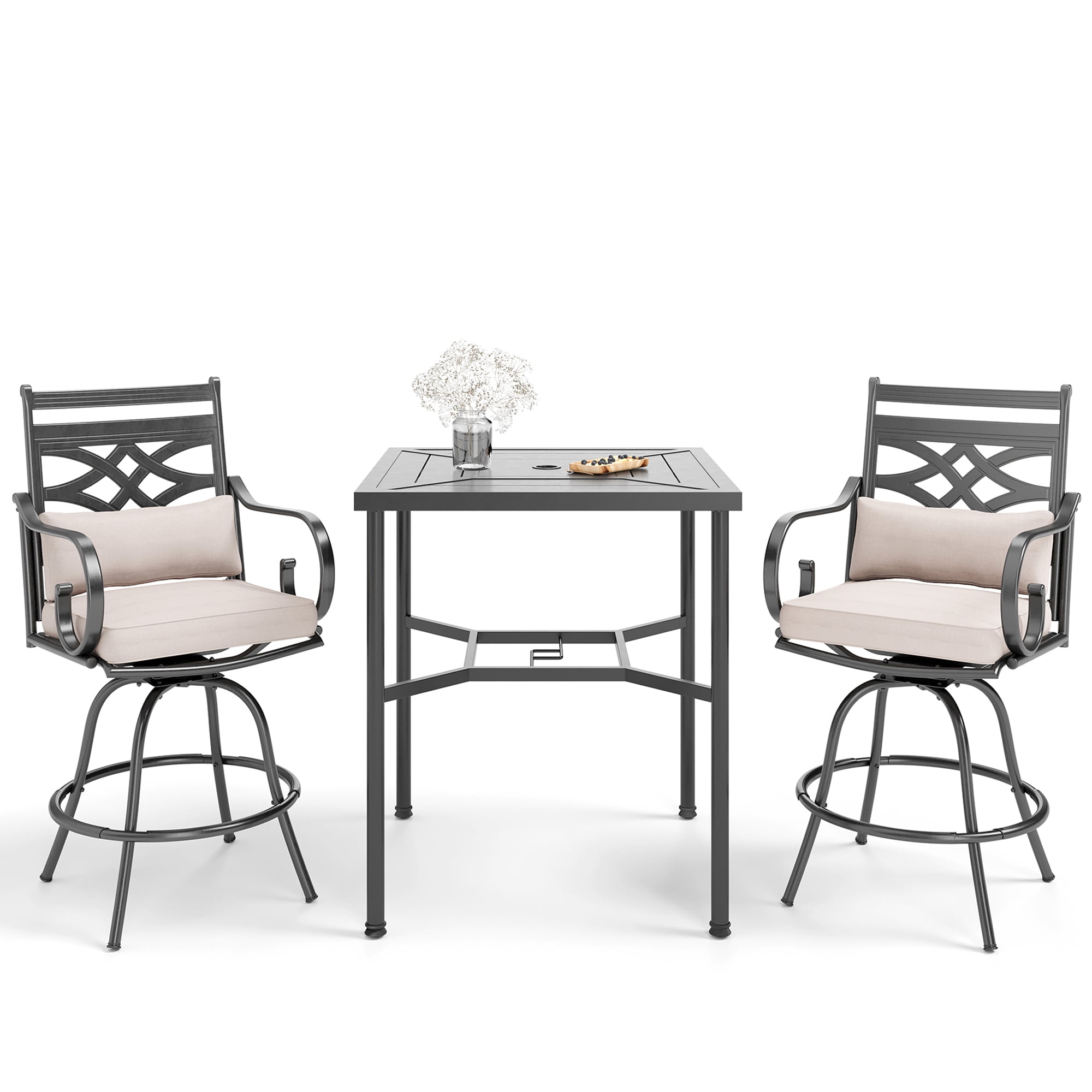 Summit Living 3Piece Outdoor Swivel Bar Stool Bistro Set, 2 Patio Bar