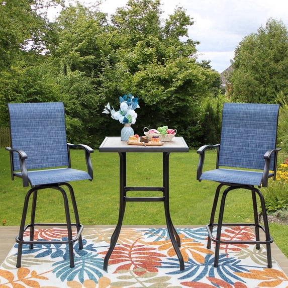 SUMMIT LIVING 3 Pieces Outdoor Patio Swivel Bar Stools Set, Metal Bar Height Bistro Set for 2 People, Blue