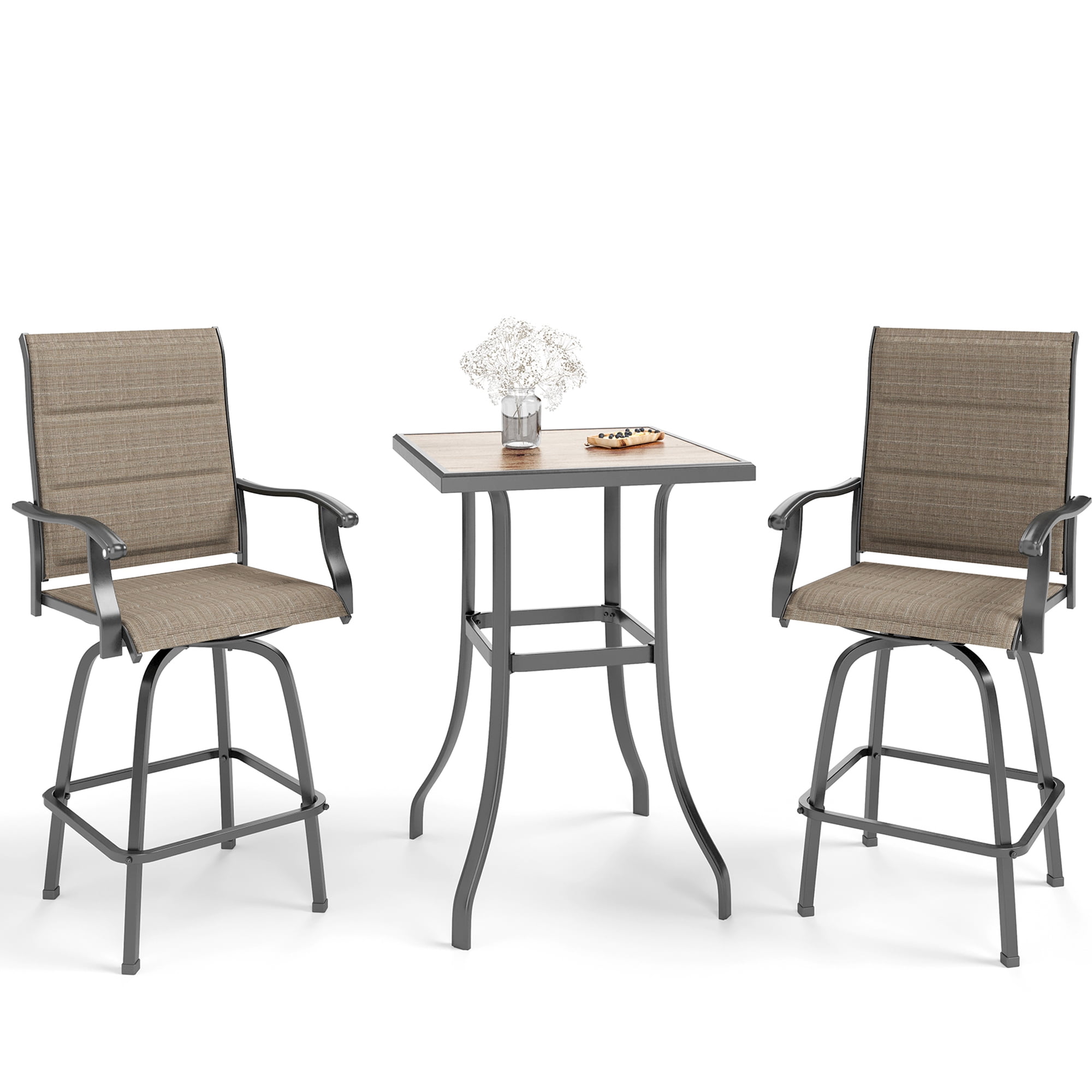 Summit Living 3 Pieces Outdoor Swivel Bar Stool Bistro Set, Patio