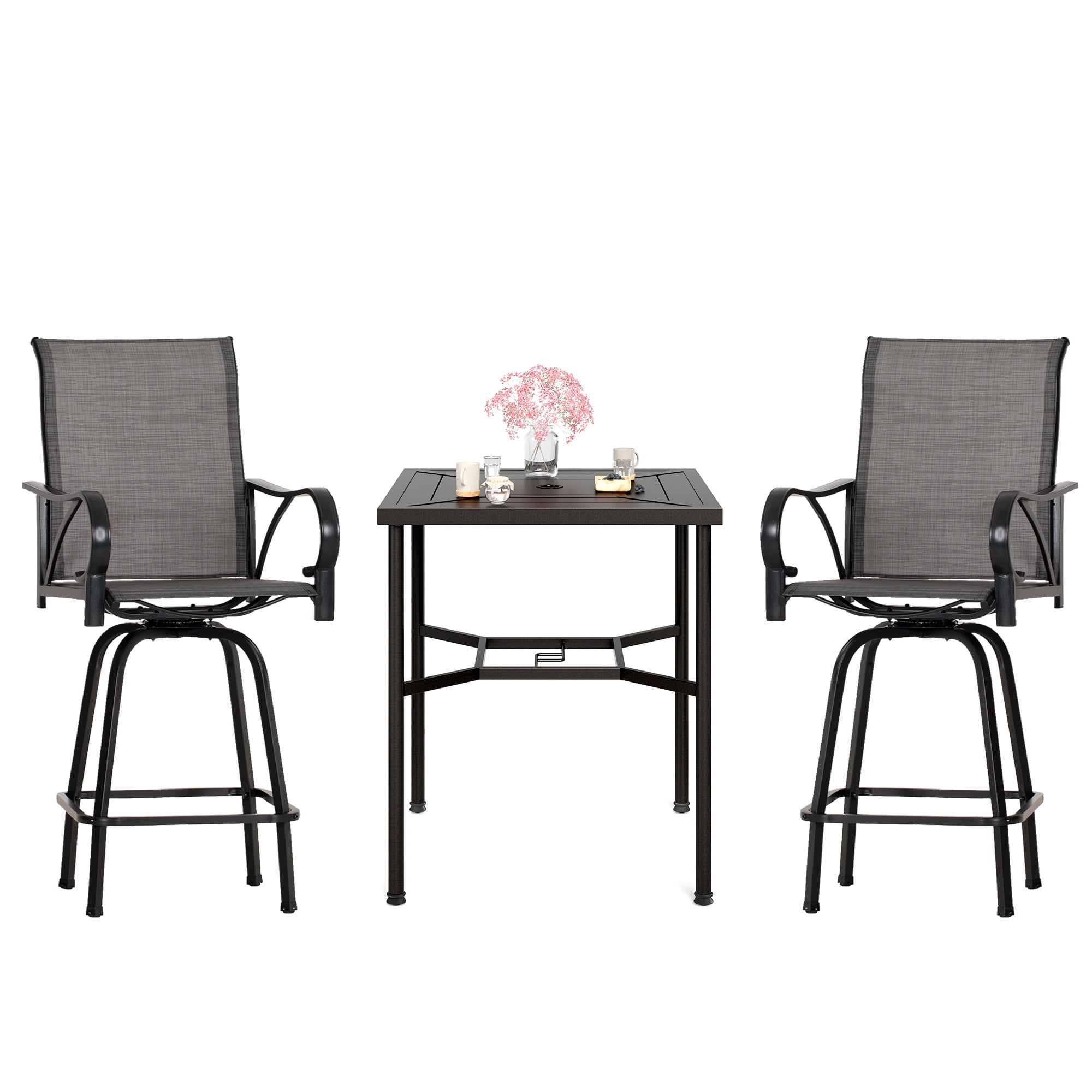 Summit Living 3 Pieces Outdoor Swivel Bar Stool Bistro Set with 2 Patio